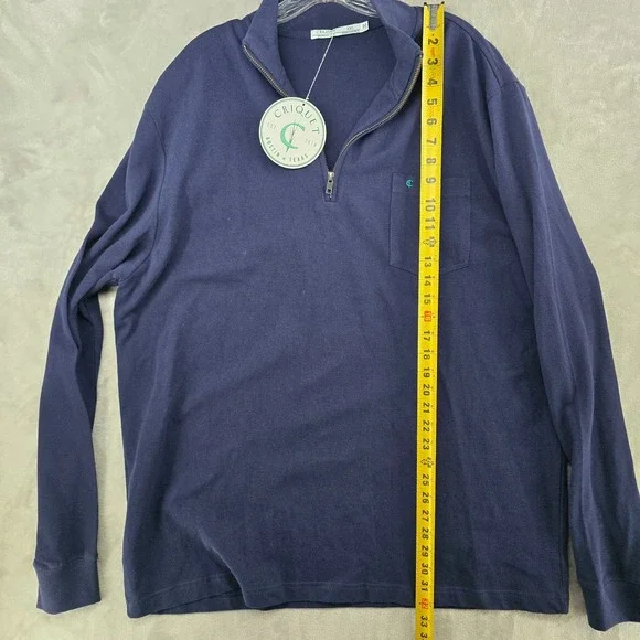 Criquet 1/4 Zip Pullover Mens XXL Navy Blue Organic Cotton Pique Pocket Sweater - Picture 5 of 8